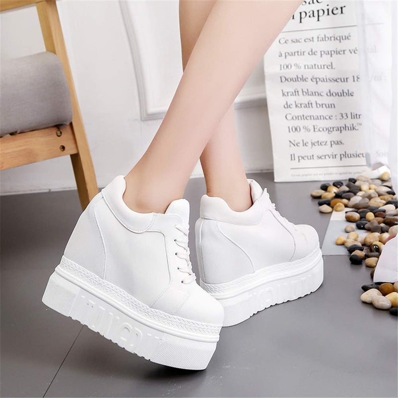 ACE SHOCK Women Fashion Platform Sneakers Wide Width High Hidden Heel Wedge Walking Shoes (7.5, Without Flower White) - Image 4
